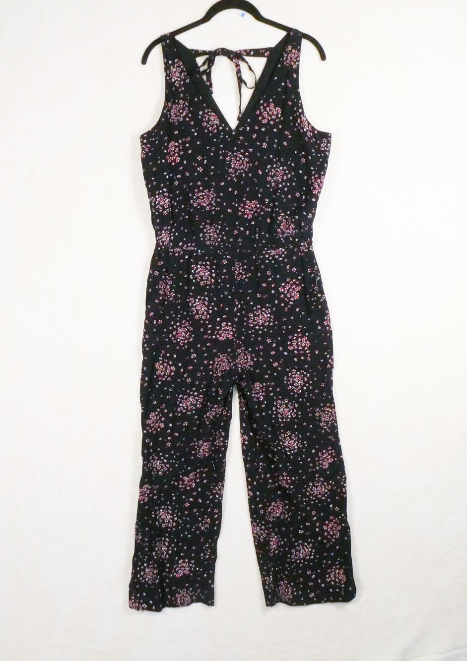Loft Petites Black Floral Jumpsuit Size M Whimsigoth Cottage Purple Microfloral
